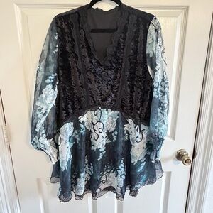 Vintage style velvet lace Gothic Floral dress tunic fairy grunge sheer sleeve